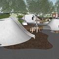 Modern Outdoor Playground With Slides Sand Pit Trees And Play Structures 3d model
