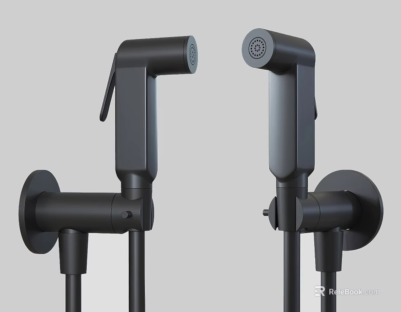 Sleek Modern Black Wall Mounted Faucets For Contemporary Bathroom Design 3d model 