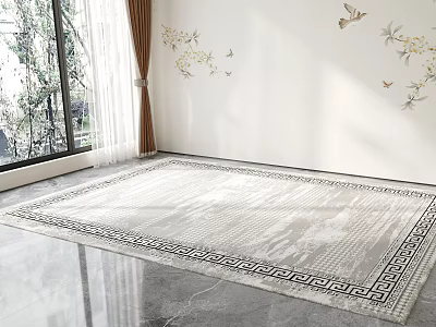Square Rug In Bright Room With Window And Wall Decor 3d model