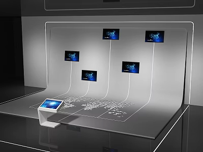 Interactive Multi Screen Control System With Digital Displays And Interface Panel 3d model