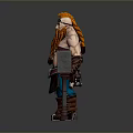 3D Model Of Shirtless Muscular Bearded Man With Orange Hair Feather Headdress And Large Hammer