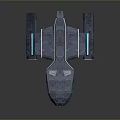 Futuristic Blue Spaceship Model Featuring Geometric Textures Glowing Lines Metallic Finish And Sleek Design