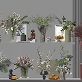Stylish Vase and Flowers Arrangement with Colorful Blooms Ceramic Glass Vases on Shelves