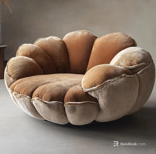 Plush Petal Shaped Brown Beige Velvet Lazy Sofa for Comfortable Living Space 3d model 