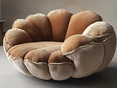 Plush Petal Shaped Brown Beige Velvet Lazy Sofa for Comfortable Living Space 3d model