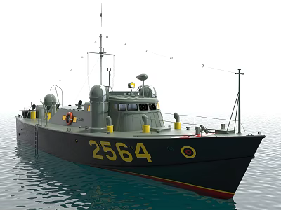 Military Ship Number 2564 Sailing On Water 3d model Military Ship Number 2564 Sailing On Water 3d model