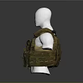 Camouflage Tactical Vest with Multiple Pockets and Military Gear on White Mannequin