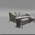 Cozy Modern Sectional Sofa With Patterned Pillows Soft Blanket And Rattan Frame 3d model
