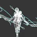 Purple Haired Game Character in Black White Outfit with Red Accents Large Bow Standing Stance