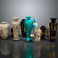 Various Hand Carved Vases With Intricate Sculpted Patterns And Colors