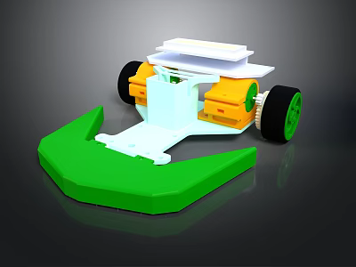 Colorful Toy Car Model With Green Front Scoop Yellow Body White Upper And Black Wheels 3d model