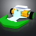 Colorful Toy Car Model With Green Front Scoop Yellow Body White Upper And Black Wheels