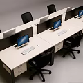 Modern Office Workstations With Light Colored Desks Dividers Computer Monitors And Black Chairs 3d model