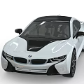 BMW i8 White Sports Car Exterior Design with Black Accents and Blue Trim