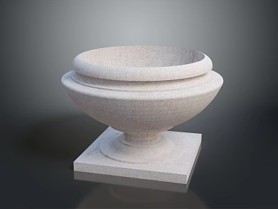 Elegant Stone Garden Ornament Planter With Double Layer Design And Square Base 3d model