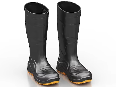 Tall Black Rain Boots With Yellow Soles Waterproof And Durable Design 3d model