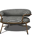 Stylish Single Sofa with Classic Houndstooth Pattern and Metal Frame Design 3d model