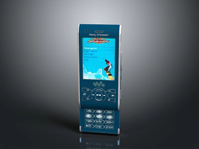 Blue Handheld Electronic Gaming Device For Wii Discovery With Screen Displaying Snowboarder 3d model