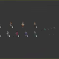 Colorful Fantasy Characters And Magical Creatures With Weapon Props On Dark Shiny Surface