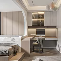 Modern Tatami Bedroom Interior Design With Wooden Desk Chair Window And Storage Cabinets