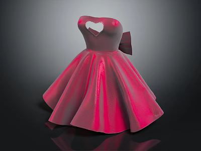 Pink Strapless Dress With White Heart Design Bow Decoration And Fluffy Skirt Fashion Style 3d model