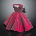 Pink Strapless Dress With White Heart Design Bow Decoration And Fluffy Skirt Fashion Style