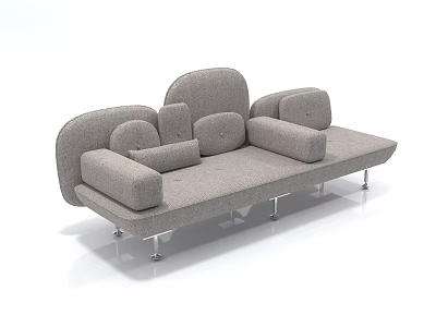 Modern Curved Irregular Shaped Sofa With Gray Fabric And Metal Legs Design 3d model