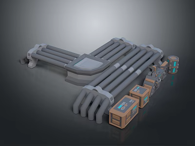 Industrial Piping System With Mechanical Components Control Boxes And Equipment Units 3d model