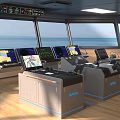 Ship Bridge Interior With NAVIA Control Panels Multiple Screens And Ocean View 3d model