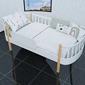 Cozy Railed White Kids Bed with Wooden Legs Polka Dot Sheet and Bear Rainbow Pillows