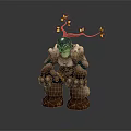 Game Movie Character With Rock Like Body Muscular Limbs And Twig Head With Yellow Flowers