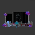 Traditional Stage With Dancer In Gradient Purple Dress Pink Fan Bamboo Frame And Floral Decorations