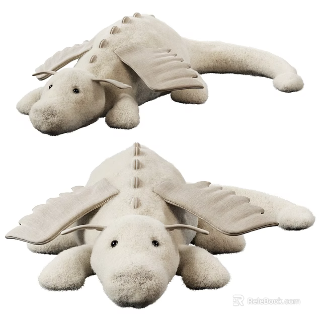 Soft Beige Plush Dragon Stuffed Toy with Wing Details and Back Spine Design 3d model 