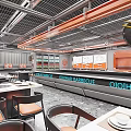 Korean Barbecue Restaurant Modern Interior Design With Dining Tables Chairs And Open Counter