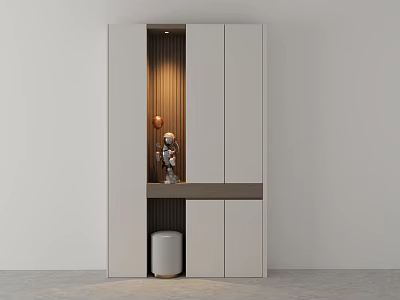 Modern Light Colored Shoe Cabinet With Open Compartment Decorative Items And Storage Stool 3d model