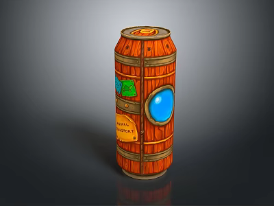 Vintage Wooden Barrel Shaped Canister With Orange Wood Grain And Blue Circular Window 3d model