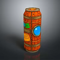 Vintage Wooden Barrel Shaped Canister With Orange Wood Grain And Blue Circular Window