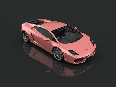 Pink Sports Car With Black Roof And Rims On Black Background With Reflection 3d model