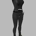 Functional Black Sleeveless Vest With Gray Tight Pants And Pocket Details