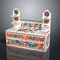 Traditional Handcrafted Vanity With Intricate Floral Patterns And Colorful Side Shelves
