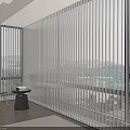 Modern Minimalist Room Interior With Large Windows White Blinds Black Chair And Dark Wooden Floor