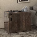 Dark Wooden Side Table With Storage Drawers And Cabinet For Living Room
