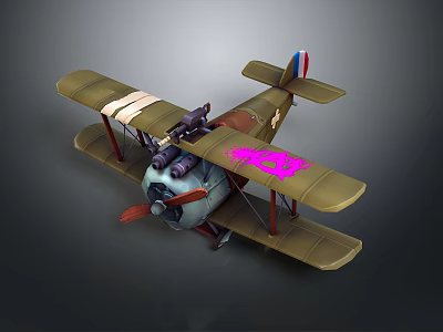 Vintage Brown Biplane With Detailed Pink Design Retro Wings And Classic Propeller Structure 3d model