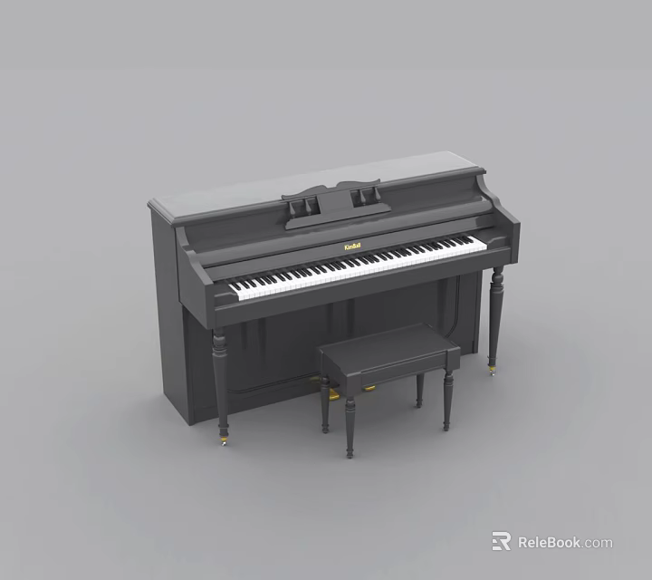 Classic Black Upright Piano with Matching Stool for Musical Instrument 3d model 