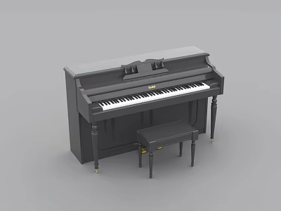 Classic Black Upright Piano with Matching Stool for Musical Instrument 3d model