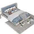 Cozy Kids Bed with Blue Upholstered Headboard Star Patterned Blanket and Deer Plush Toy