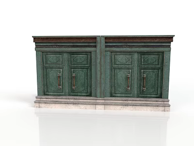 Traditional Green Carved Cabinet With Double Sections Decorative Handles And Marble Base 3d model