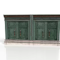 Traditional Green Carved Cabinet With Double Sections Decorative Handles And Marble Base