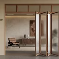 Folding Sliding Doors With Wooden Frame Frosted Glass In Modern Elegant Interior