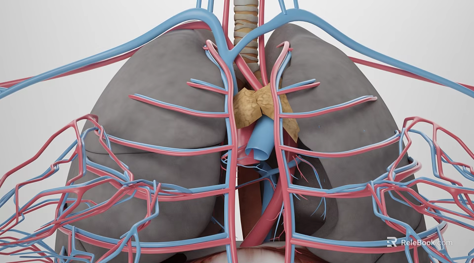 3D Anatomical Medical Device Model Displaying Lungs Trachea And Blood Vessels Structure 3d model 